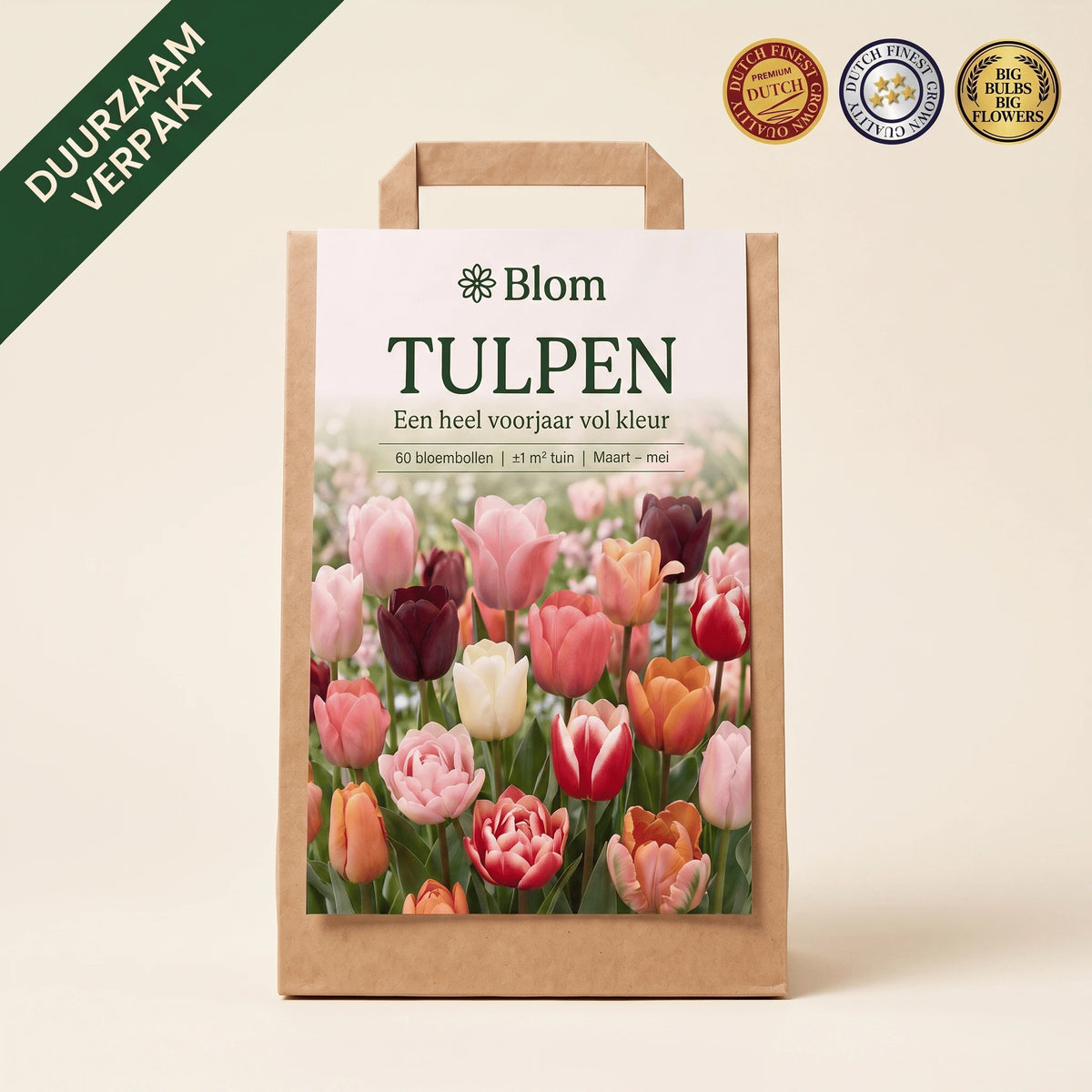 Blom Tulpen-Zwiebelbeutel aus braunem Papier mit 60 Blumenzwiebeln für etwa 1 m² Garten