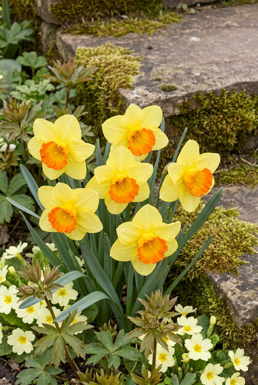 Narcissus Bantam — laag gefotografeerd tussen de bloemen