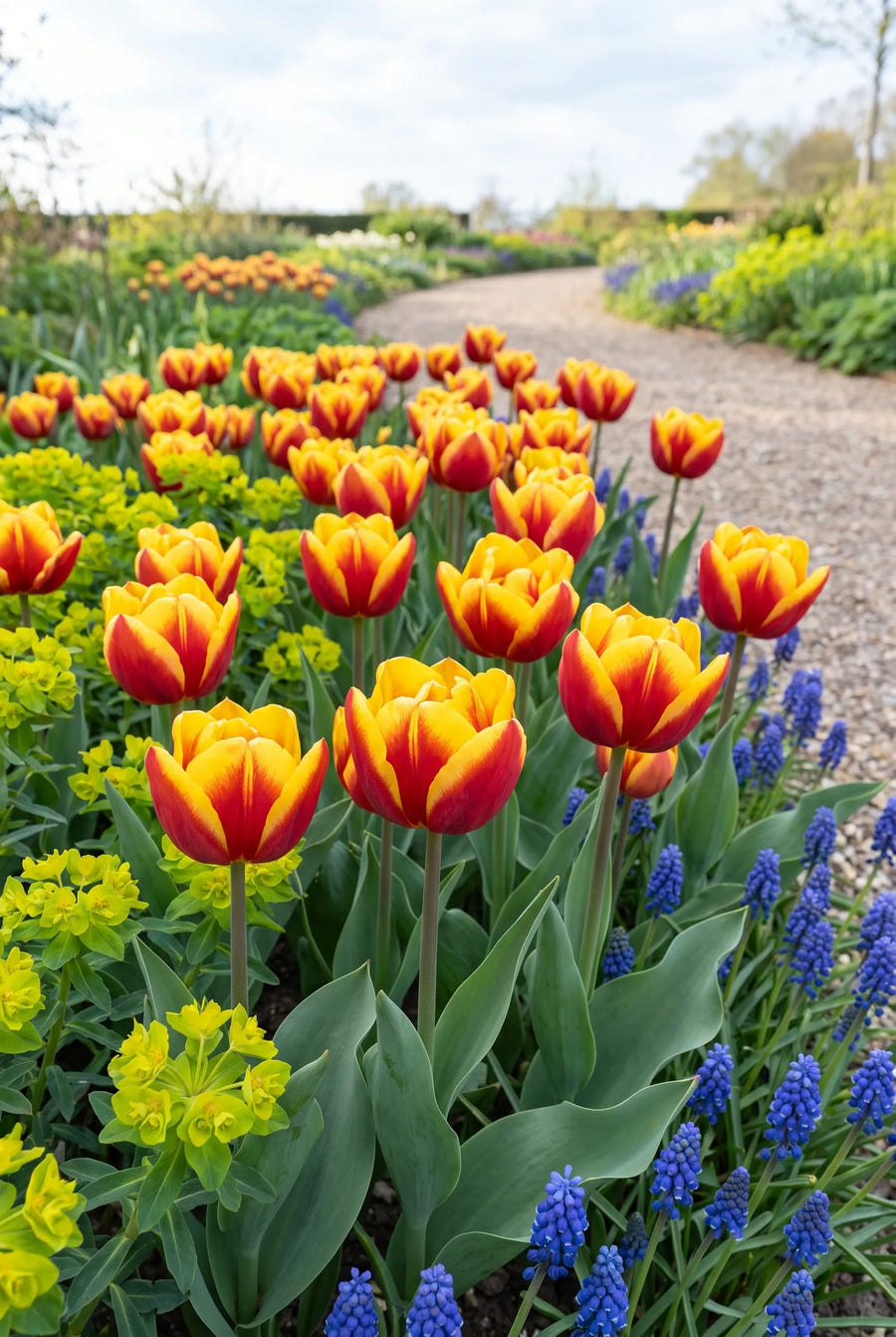 Tulipa Cilesta — groep in de tuinborder