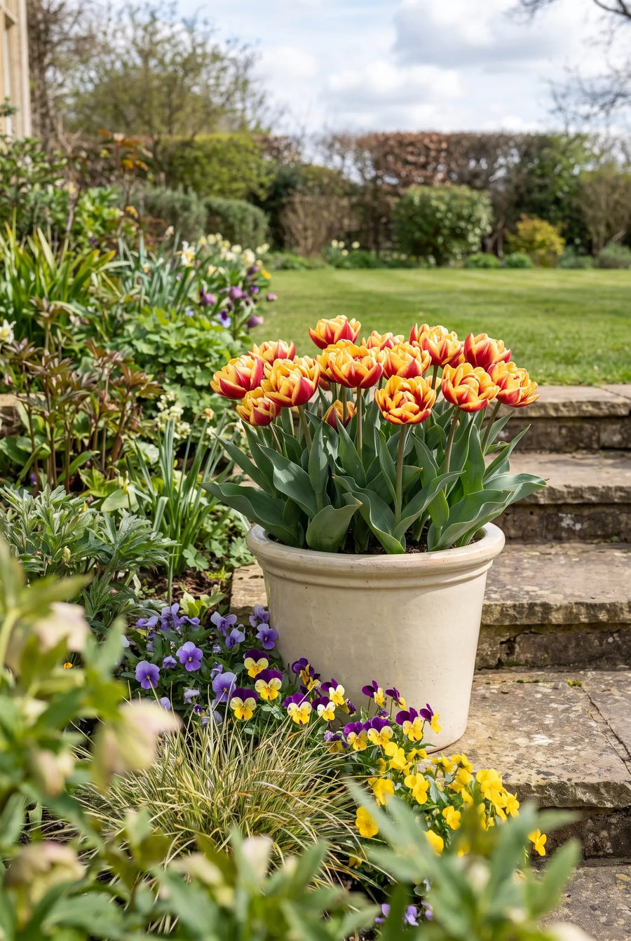 Tulipa Cilesta — in pot op terras