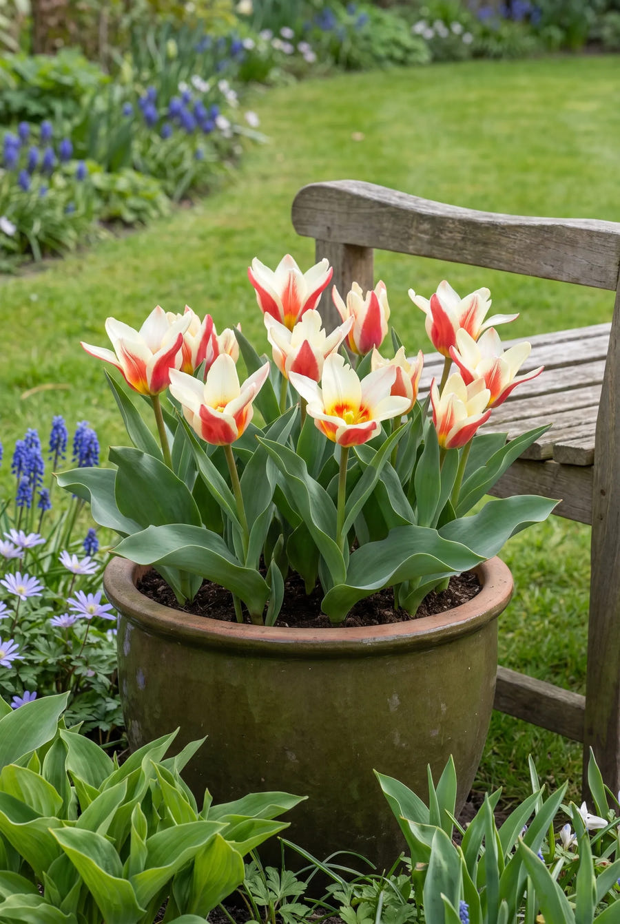 Tulipa The First — in pot op terras