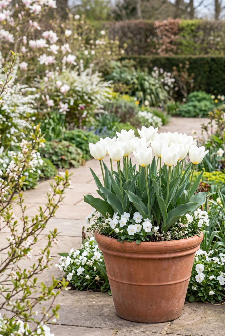 Tulipa Purissima — in pot op terras