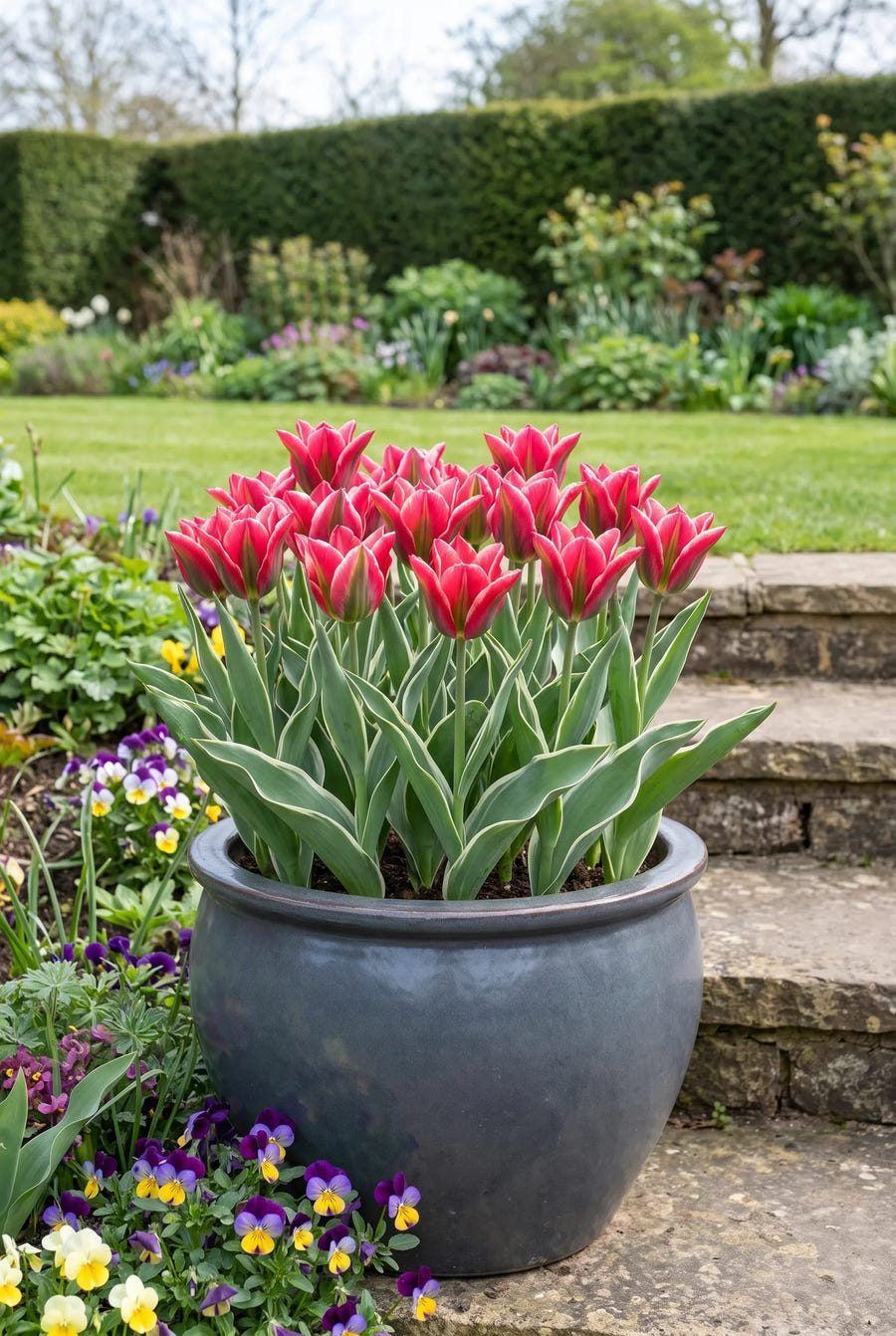 Tulipa Esperanto — in pot op terras