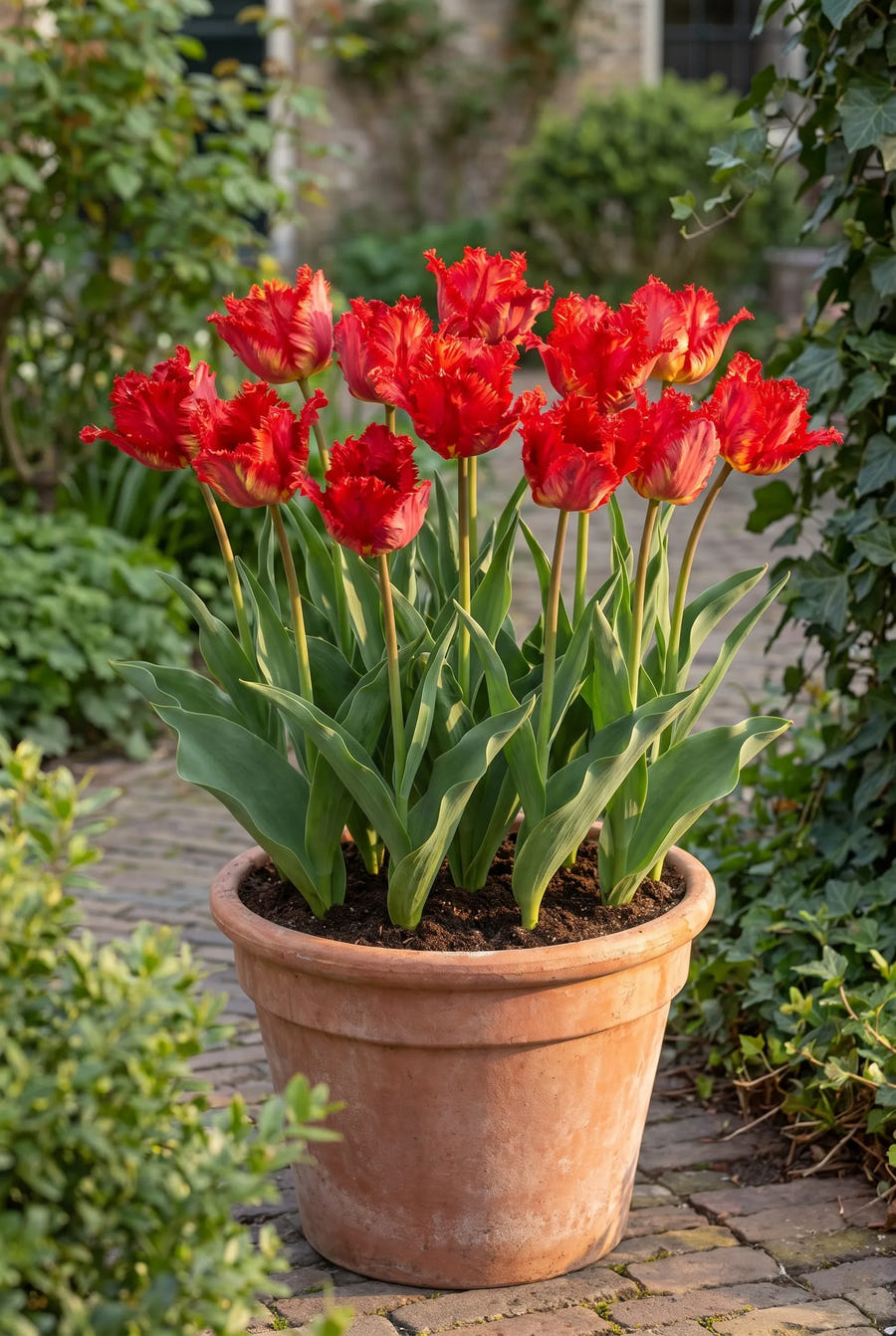 Tulipa Garden Fire — in pot op terras