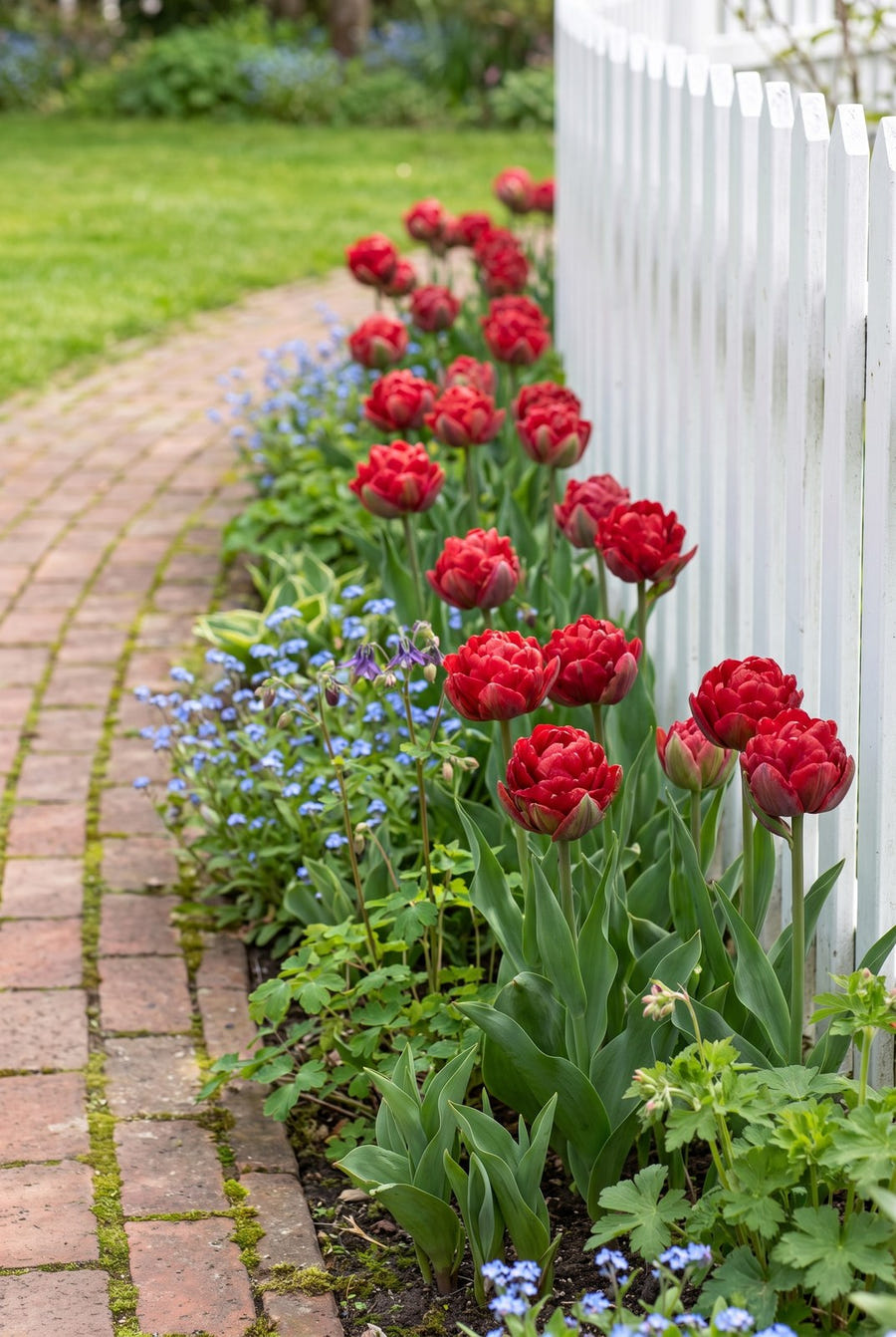 Tulpe Ice Cream Strawberry als Gruppe im Garten