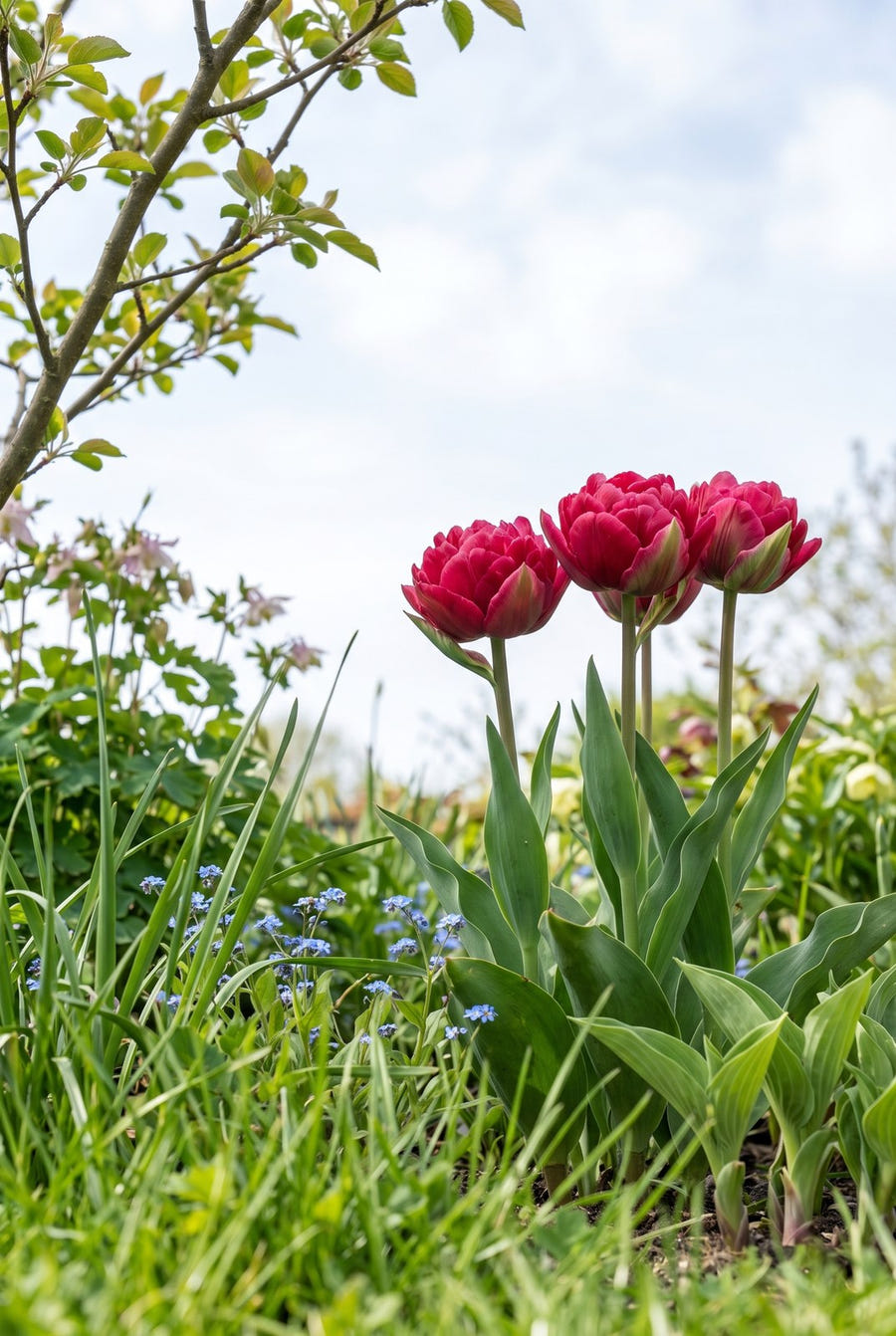 Tulpe Ice Cream Strawberry, von unten gesehen