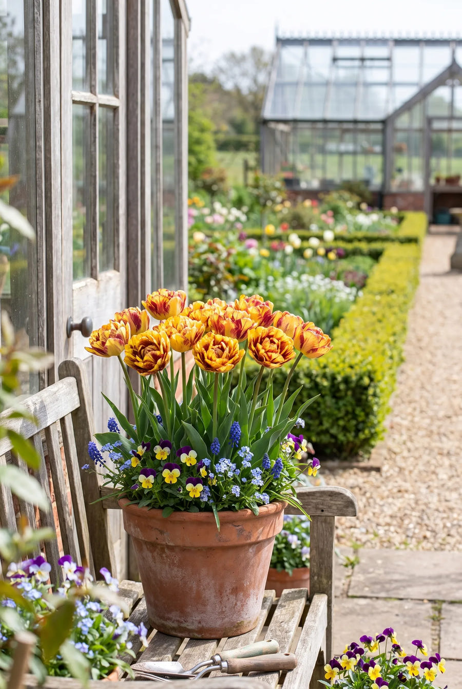 Tulipa Sundowner — in pot op terras