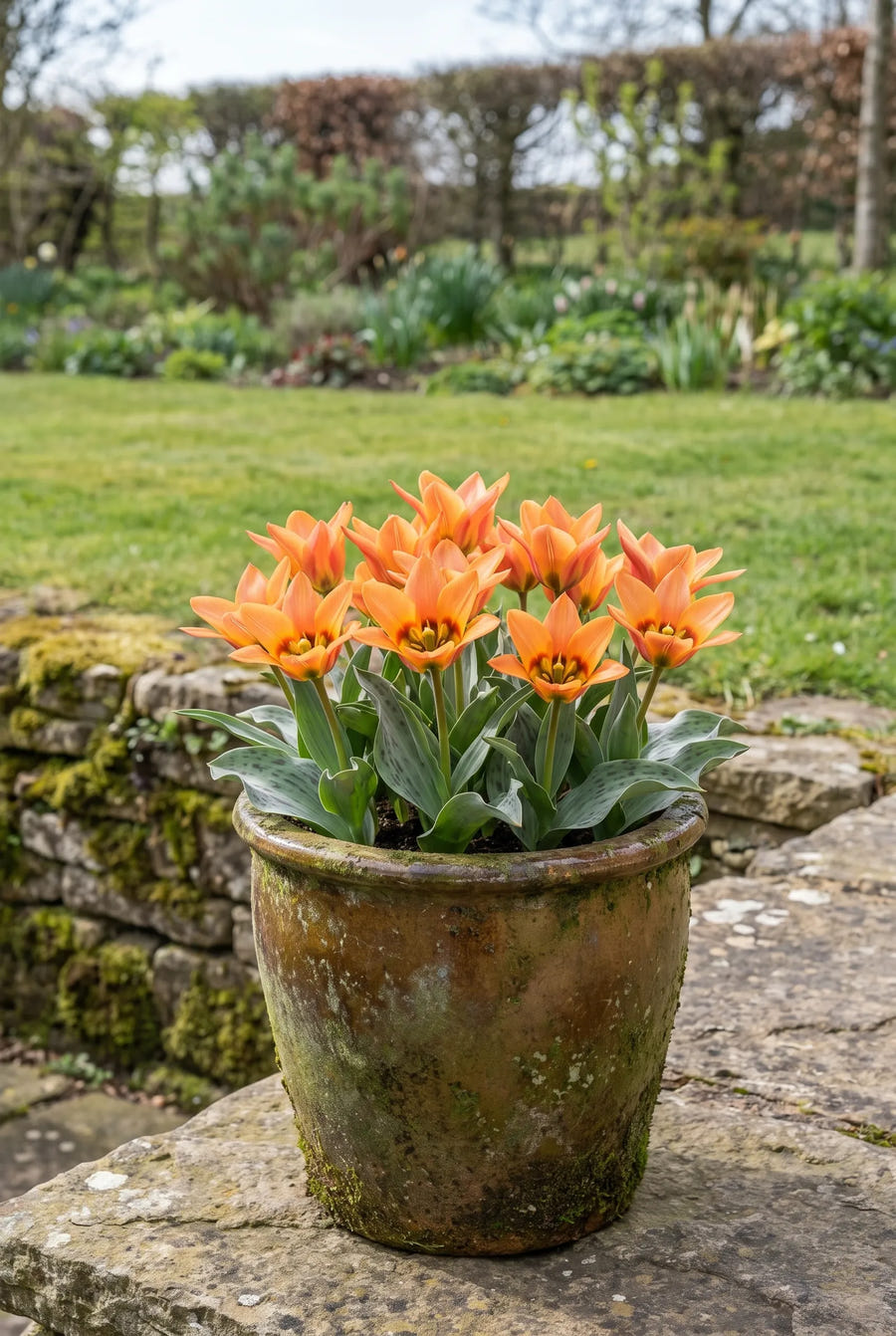 Tulipa Little Princess — in pot op terras