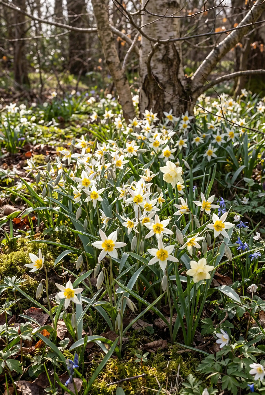 Tulipa Turkestanica — groep in de tuinborder