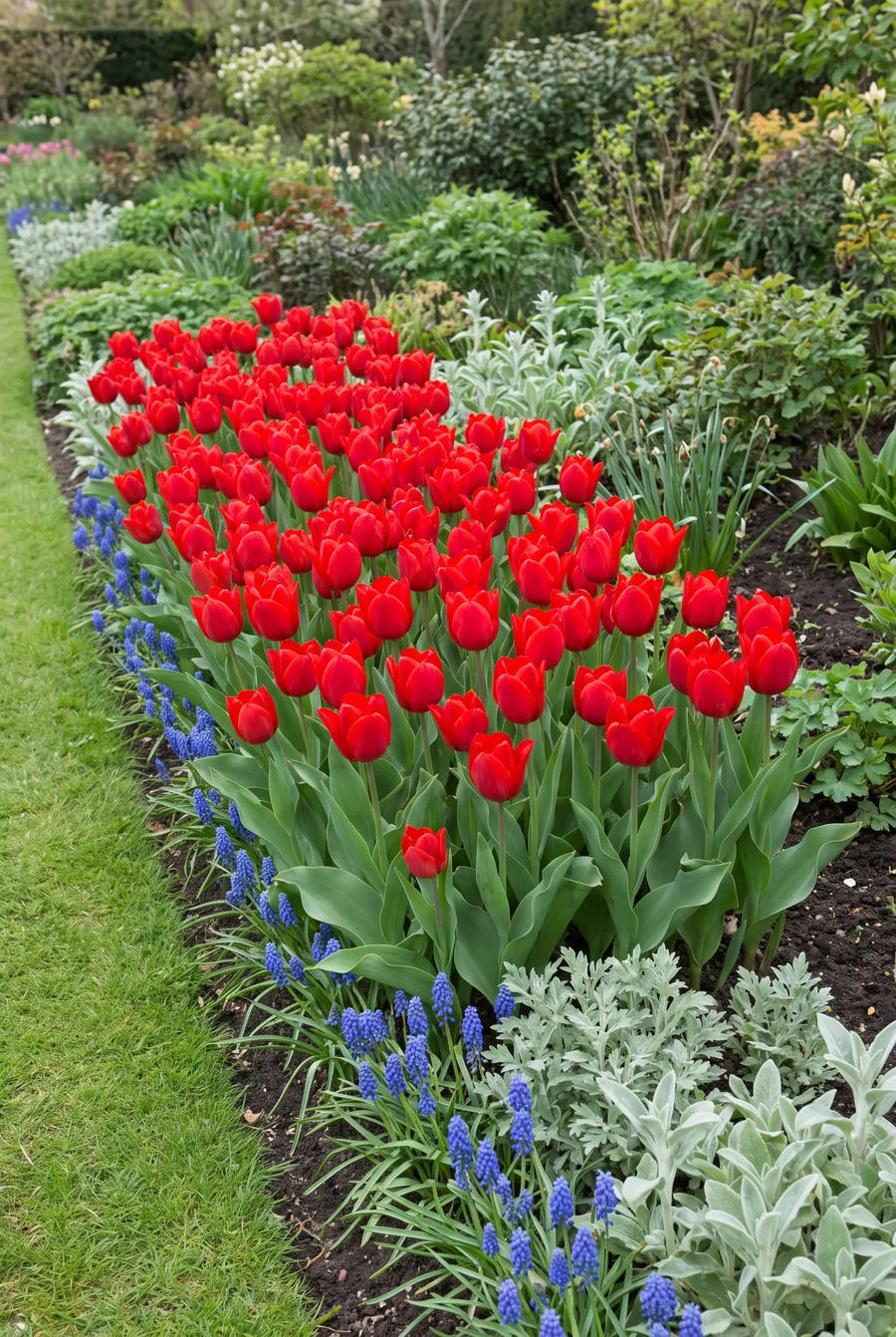 Tulipa Zwanenburg Tubergiana — groep in de tuinborder