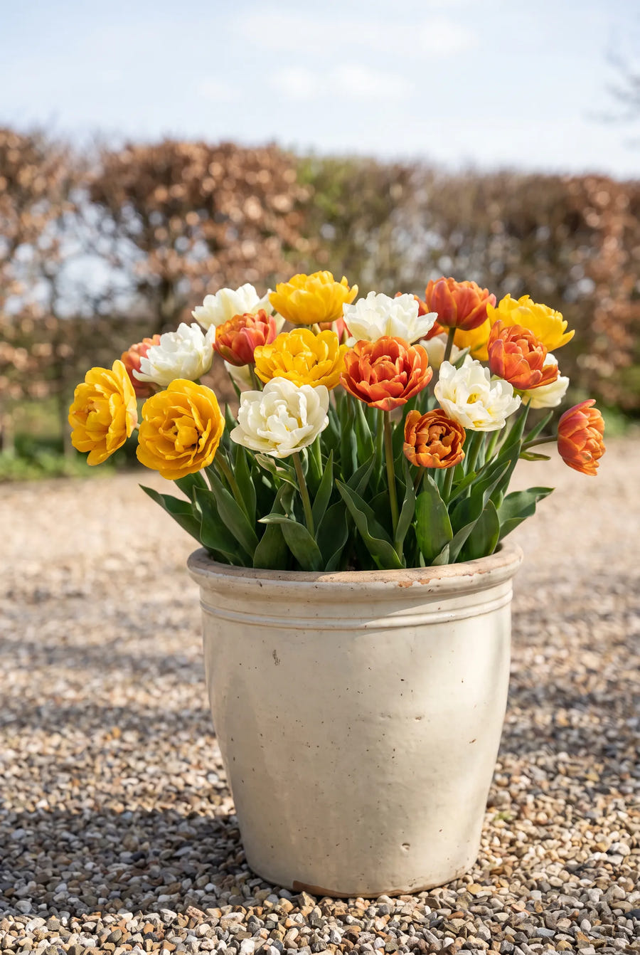 Tulipa Casanova — in pot op terras