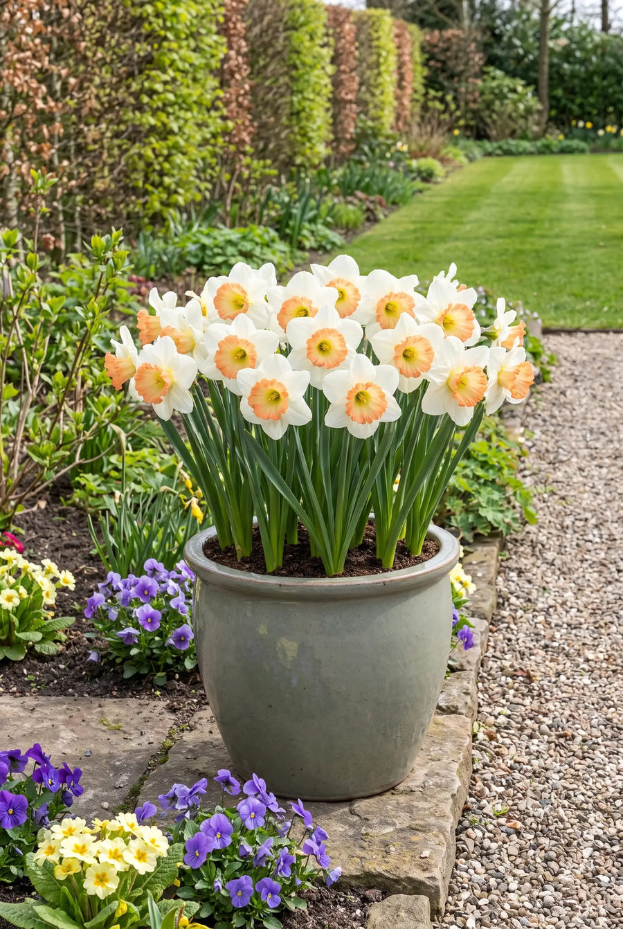 Narcissus Pink Bomb — in pot op terras