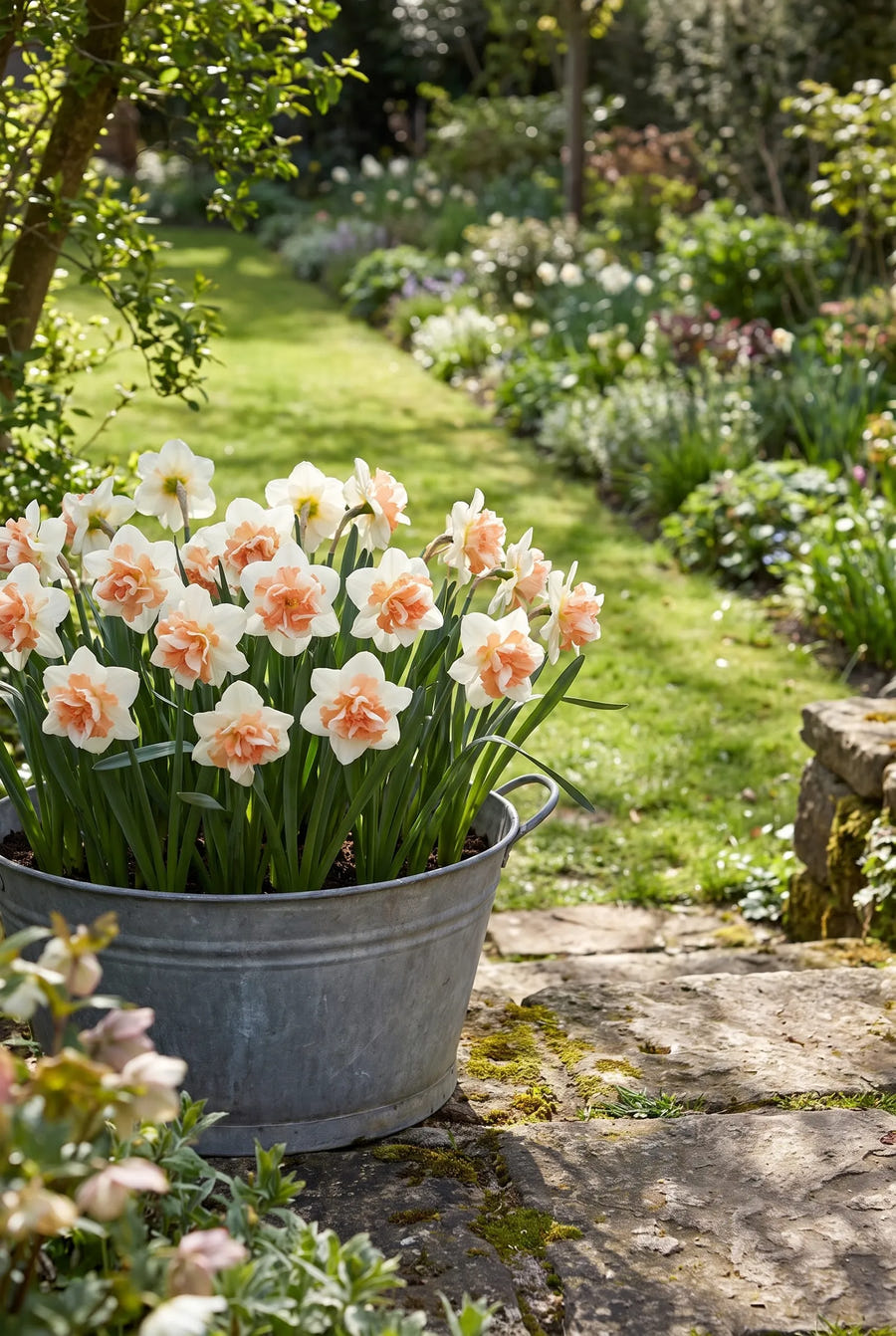 Narcissus Replete — in pot op terras