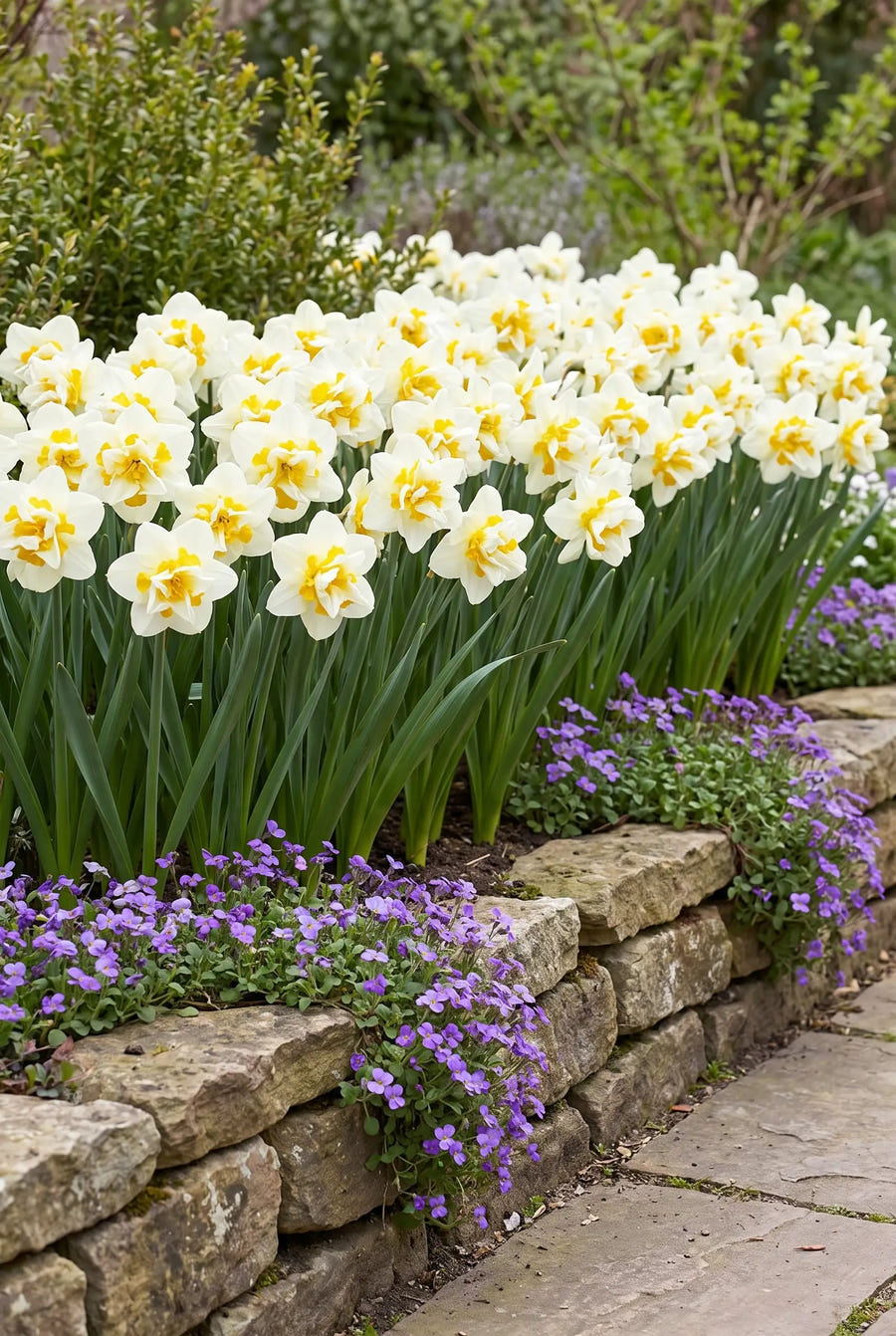Narcissus White Lion — groep in de tuinborder