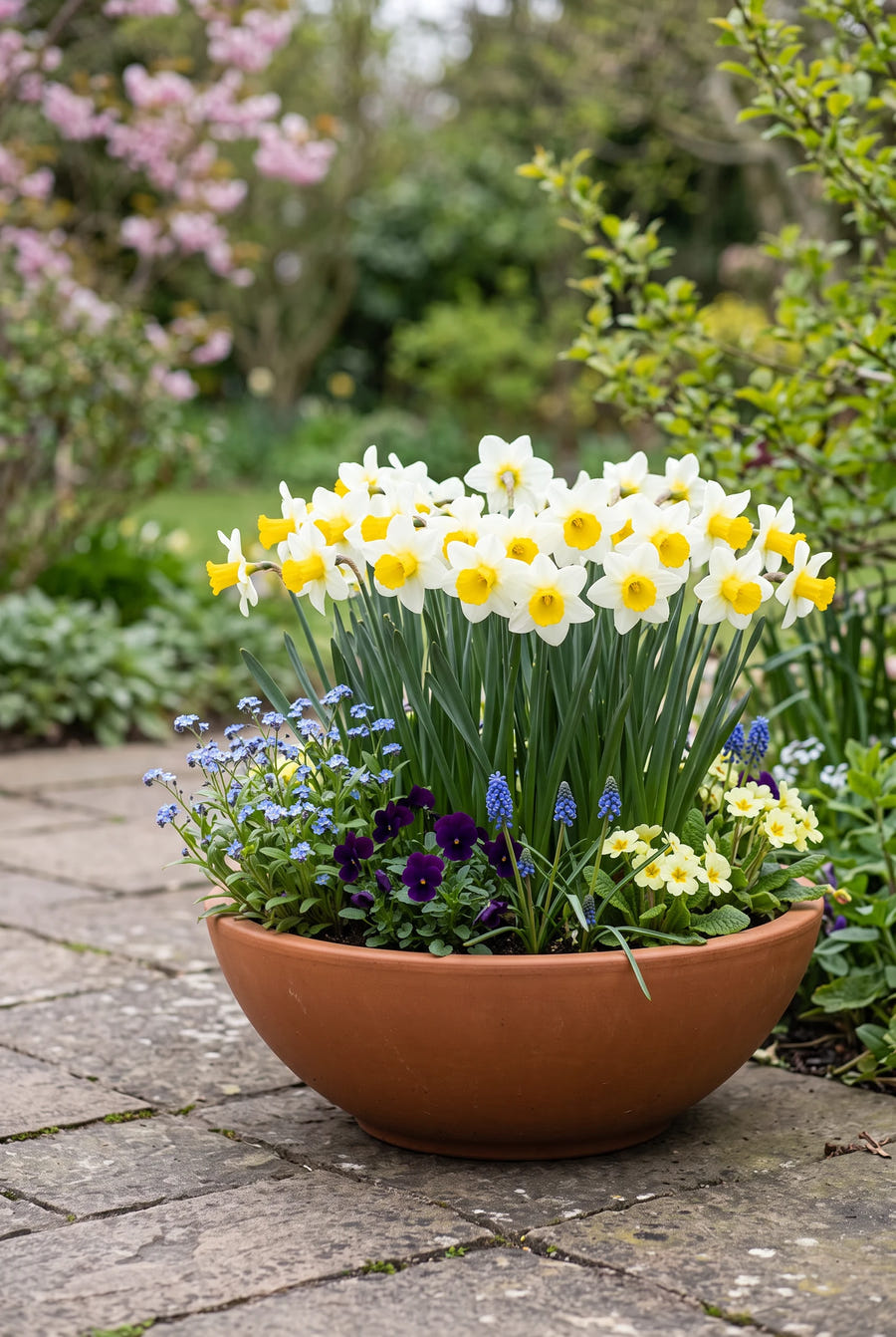 Narcissus Golden Echo — in pot op het terras