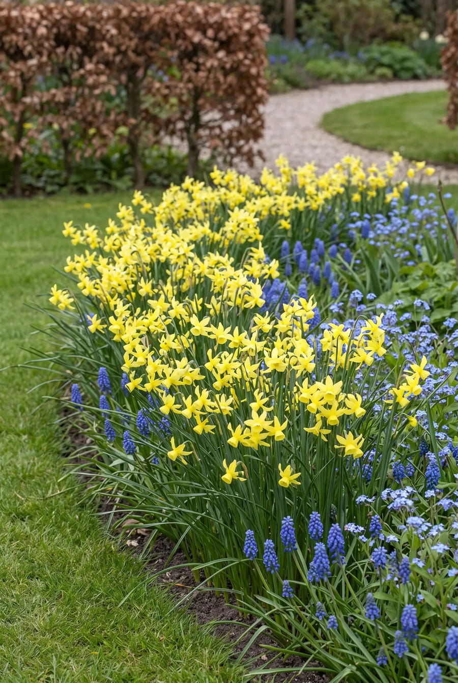Narcissus Hawera — groep in de tuinborder