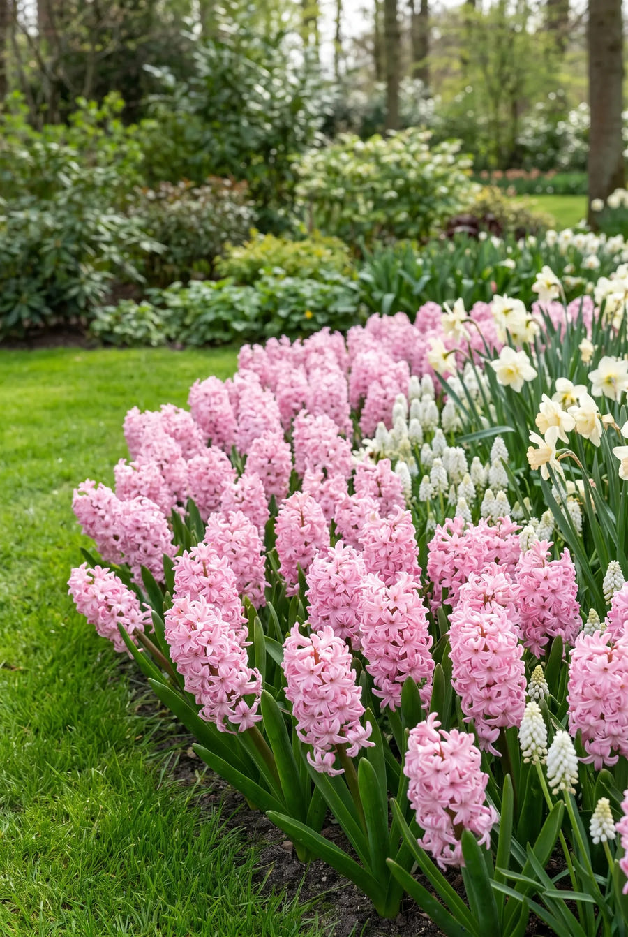 Hyacinthus Fondant — groep in de tuinborder