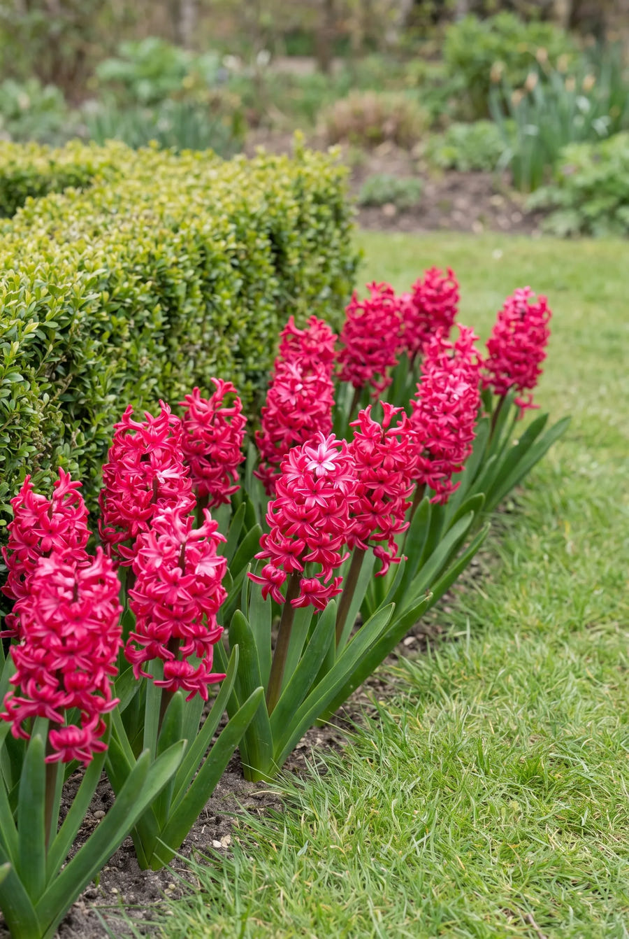 Hyacinthus Jan Bos — groep in de tuinborder