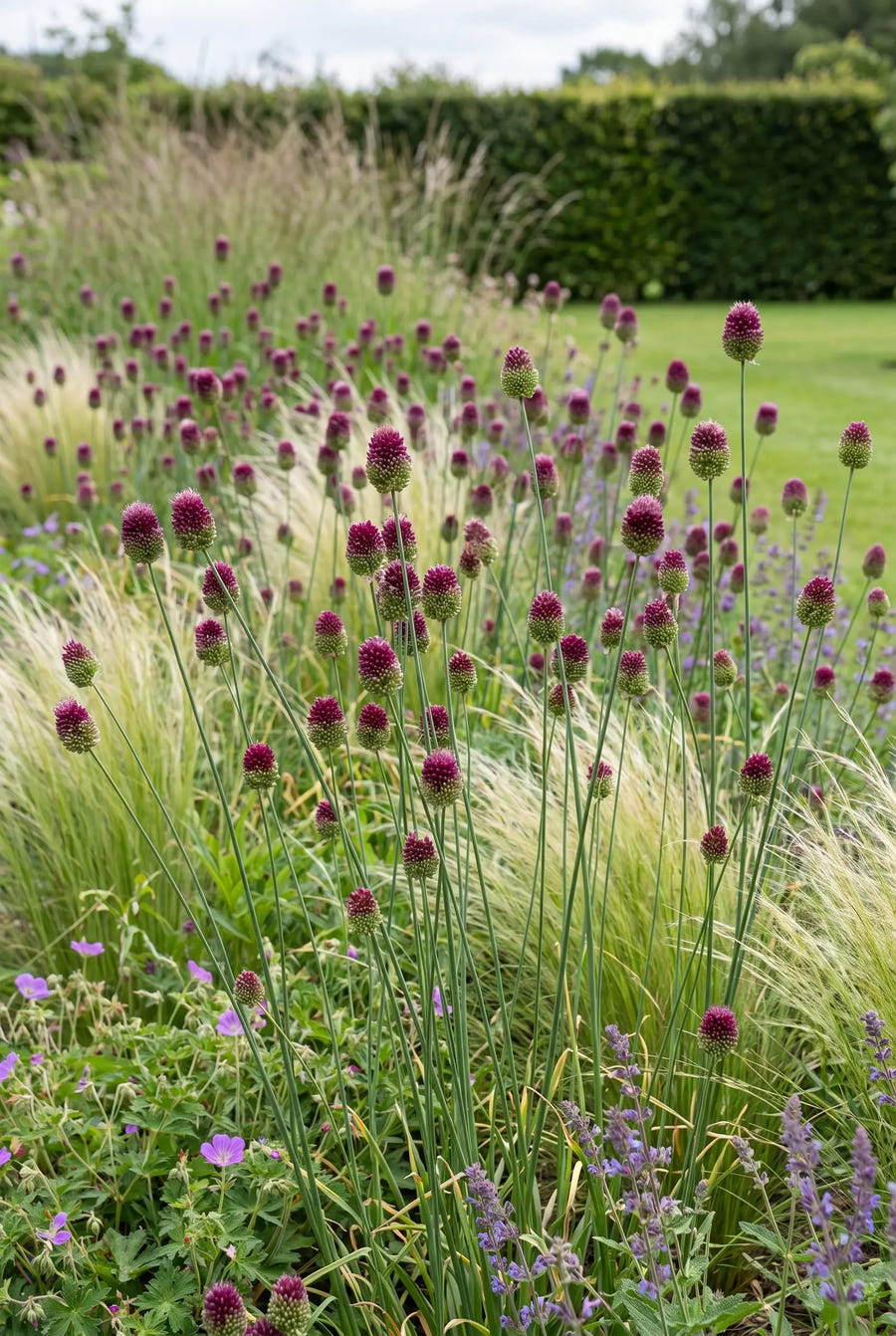 Allium Sphaerocephalon — groep in de tuinborder