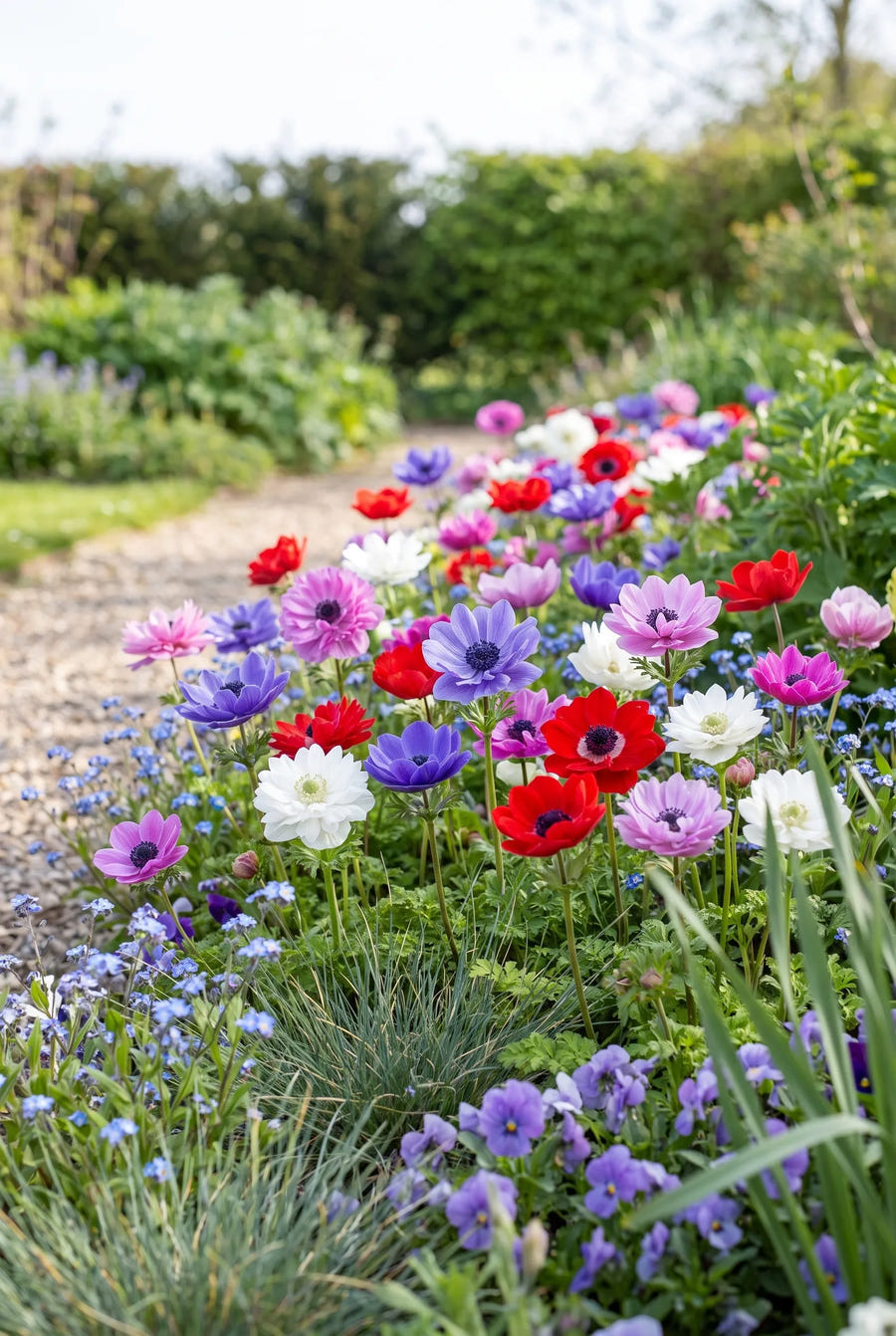 Anemone St. Brigid Mixed — groep in de tuinborder