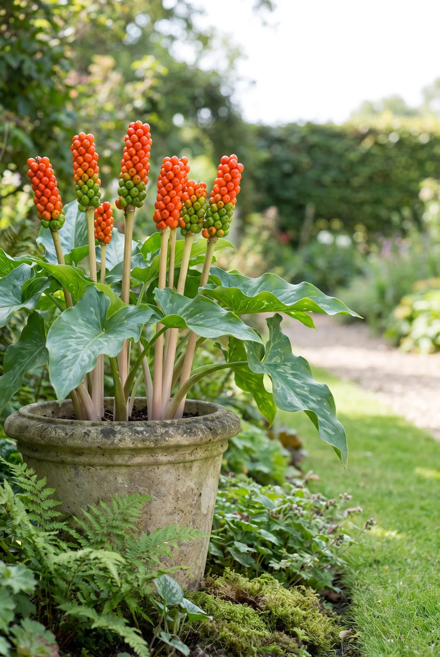 Arum Italicum — in pot op terras