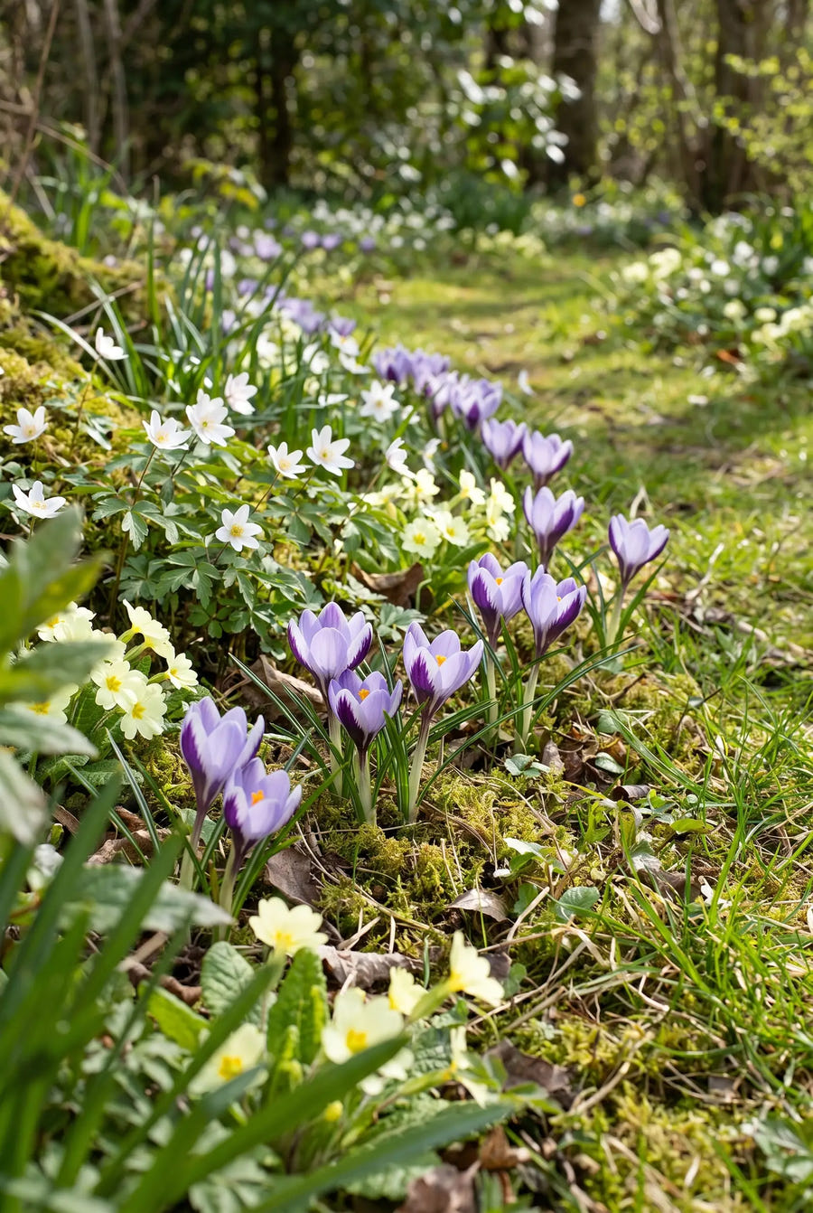 Crocus Spring Beauty — groep in de tuinborder