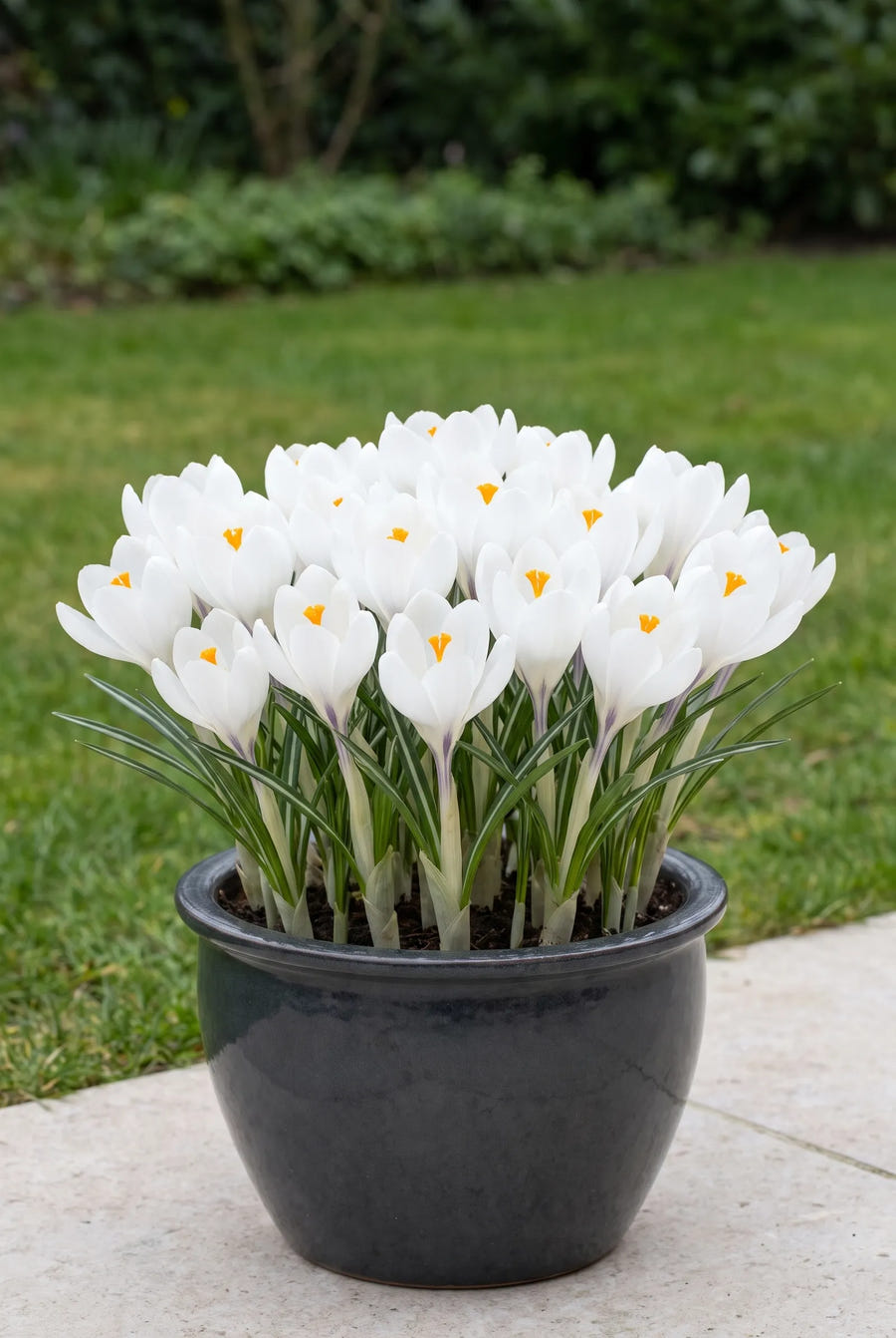 Crocus Jeanne D'Arc — in pot op terras