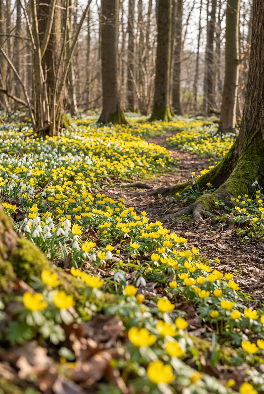 Eranthis Hyemalis — groep in de tuinborder