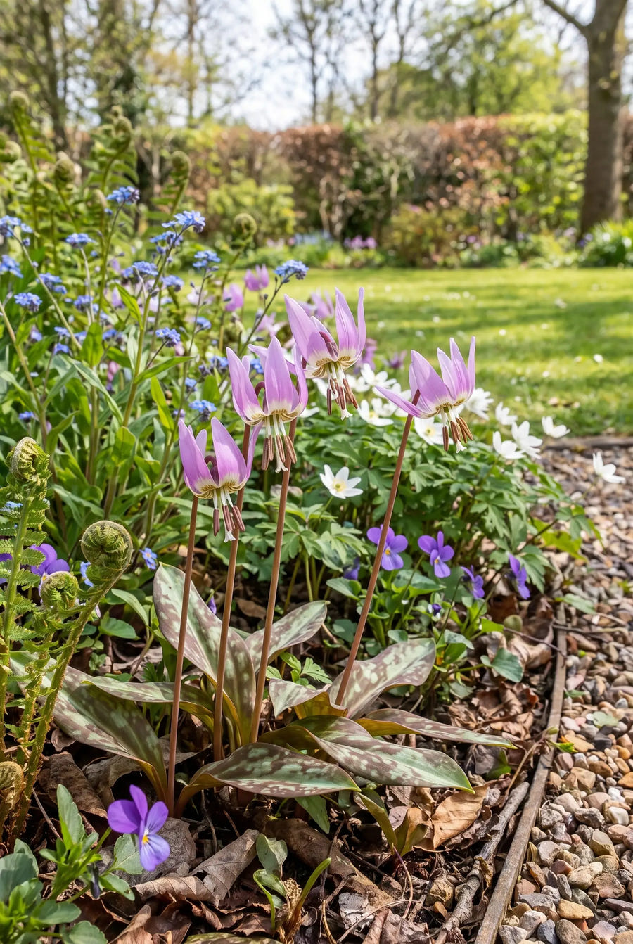 Erythronium Purple King — in de border