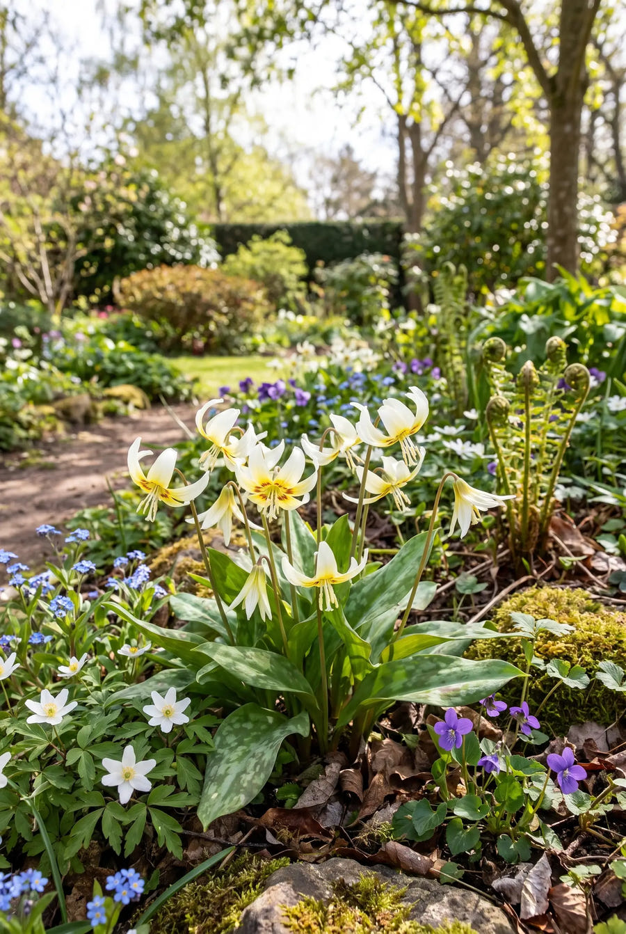Erythronium White Beauty — in de border
