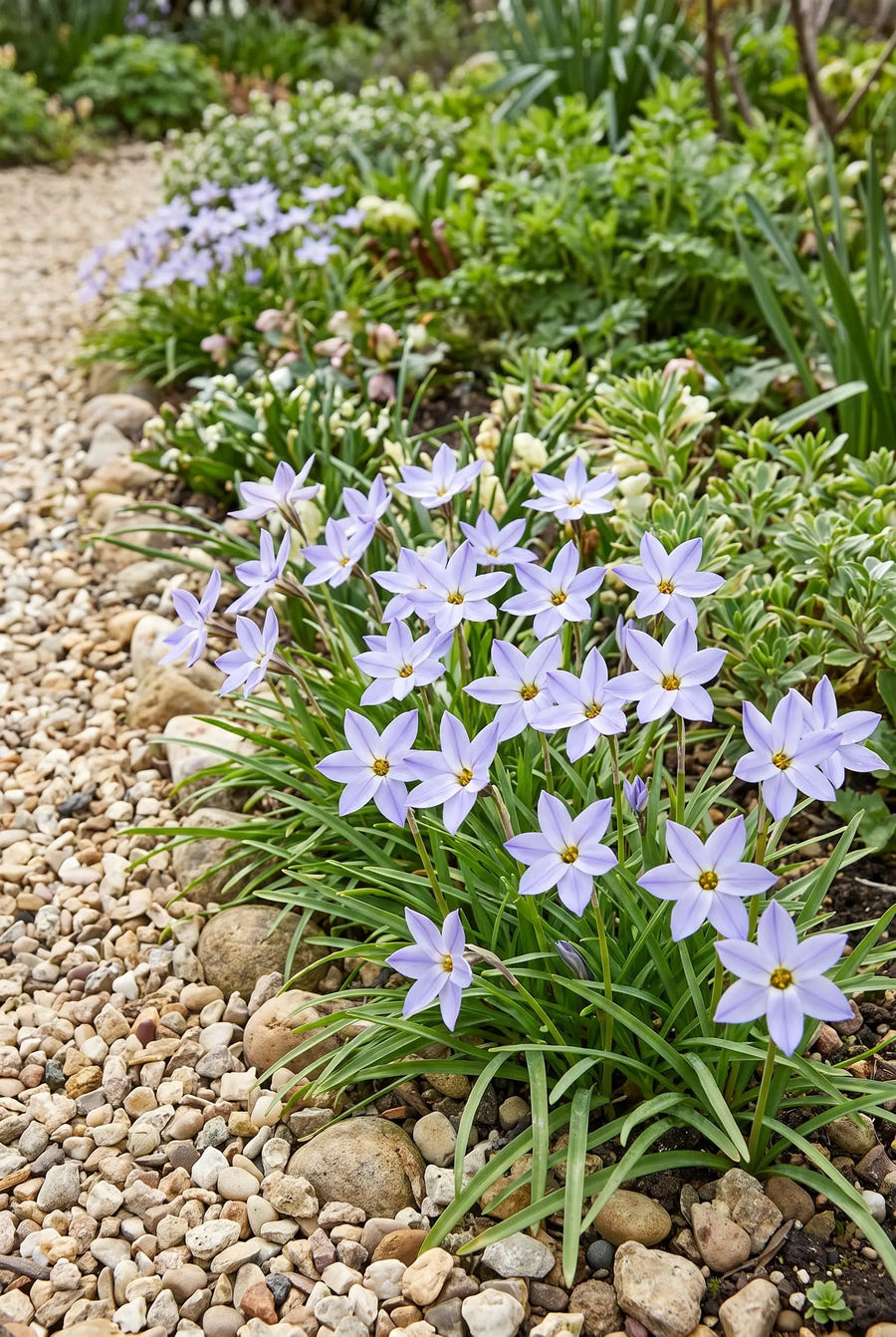 Ipheion Wisley Blue — groep in de tuinborder
