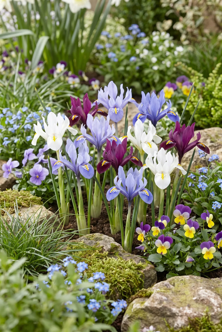 Iris Reticulata Mixed — groep in de tuinborder