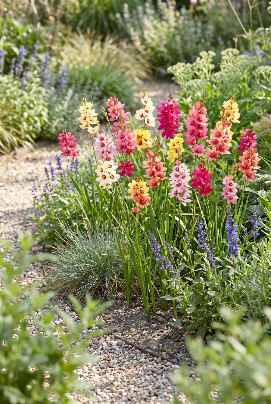 Ixia Mixed — groep in de tuinborder