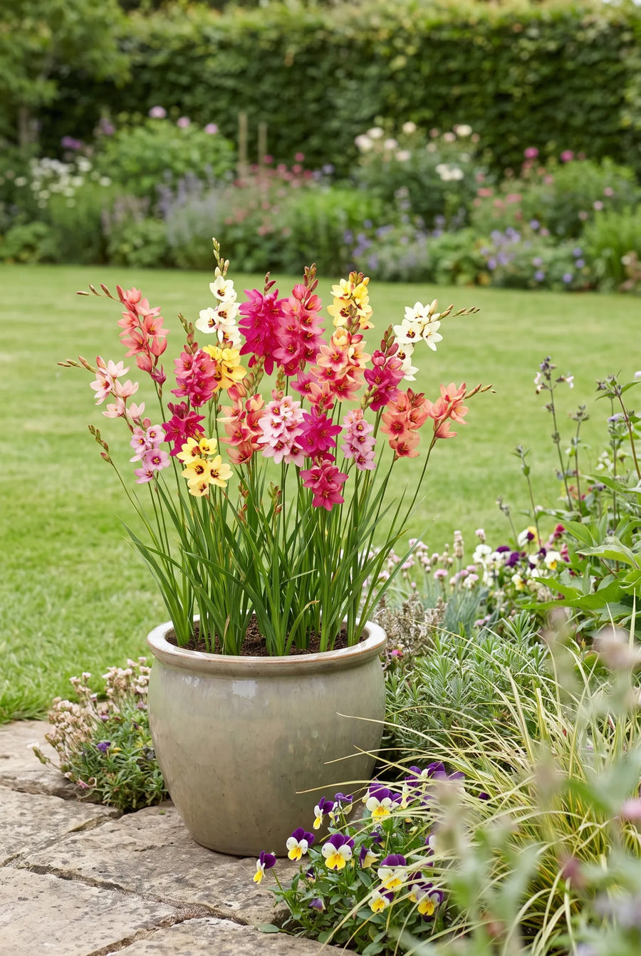 Ixia Mixed — in pot op terras