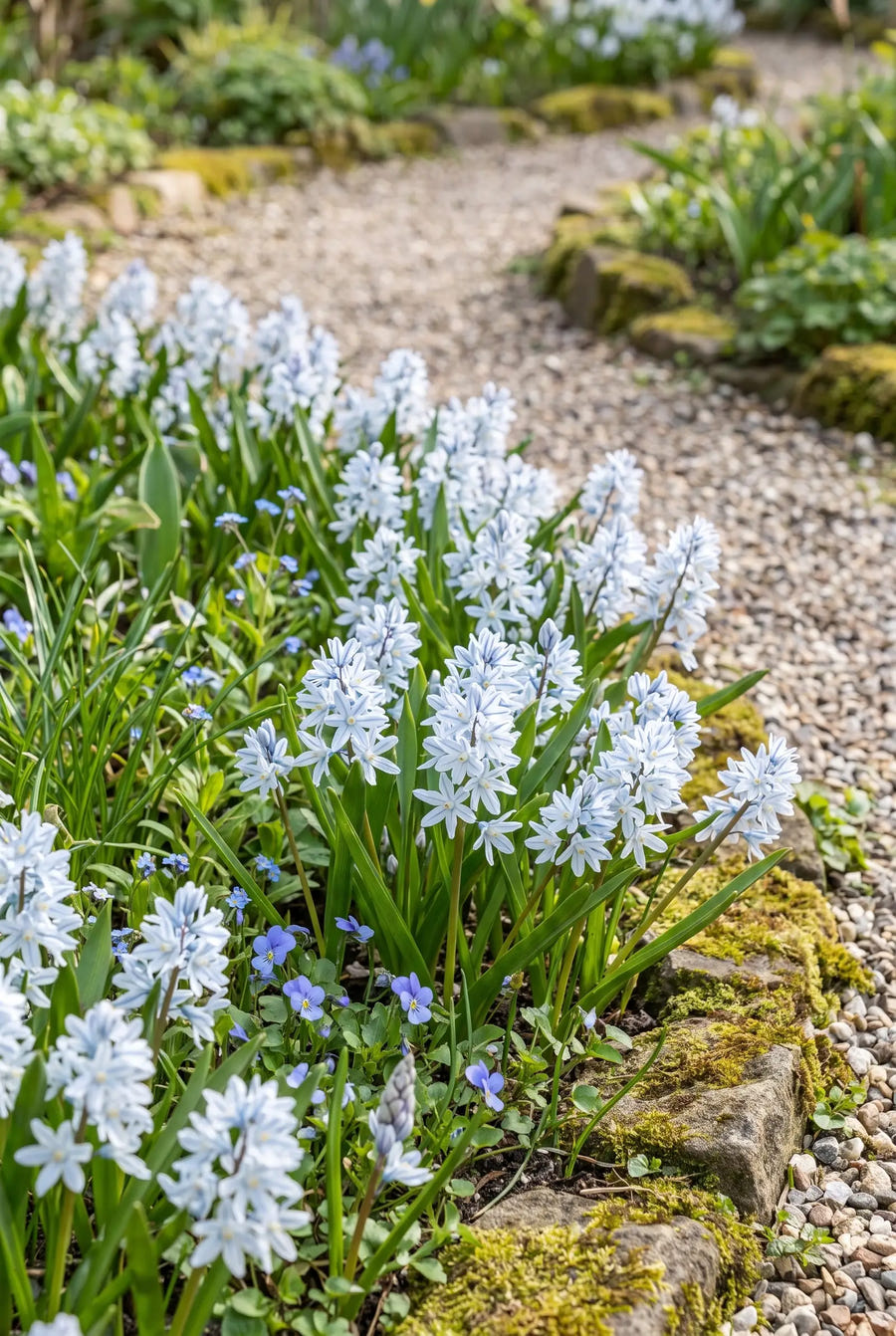 Puschkinia Scilloides var. Libanotica — groep in de tuinborder