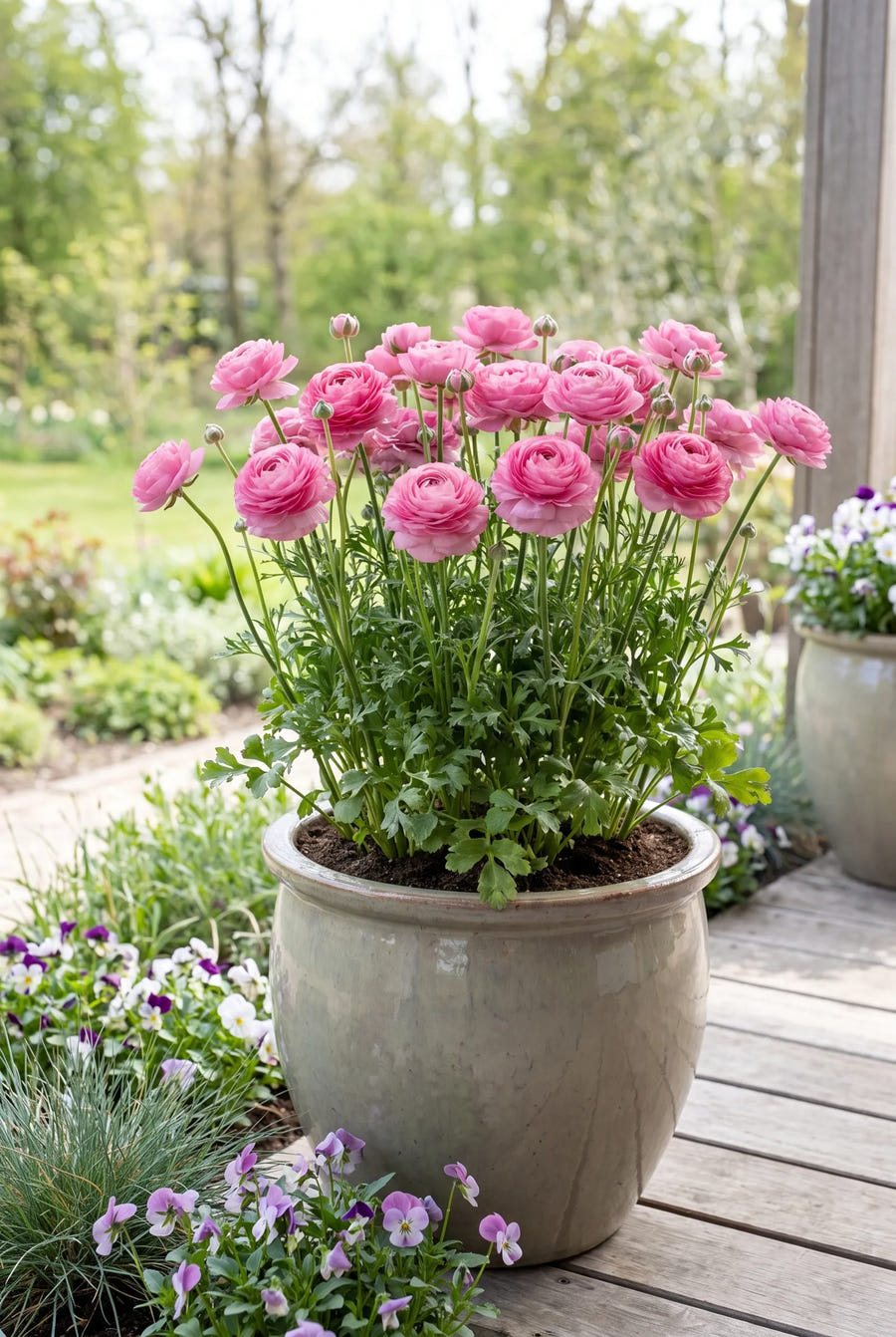 Ranunculus Pink — in pot op terras
