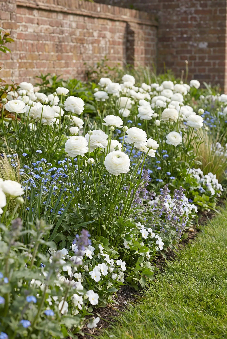 Ranunculus White — groep in de tuinborder