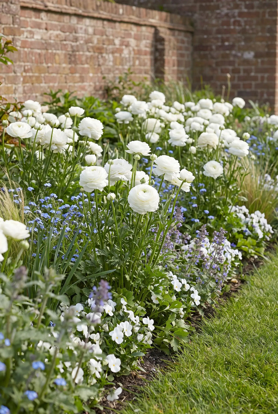 Ranunculus White — groep in de tuinborder