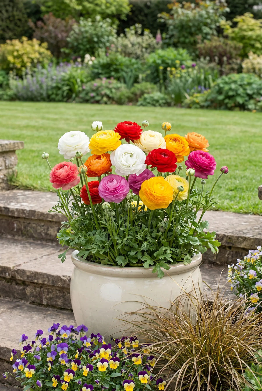 Ranunculus Asiaticus Mixed — in pot op terras