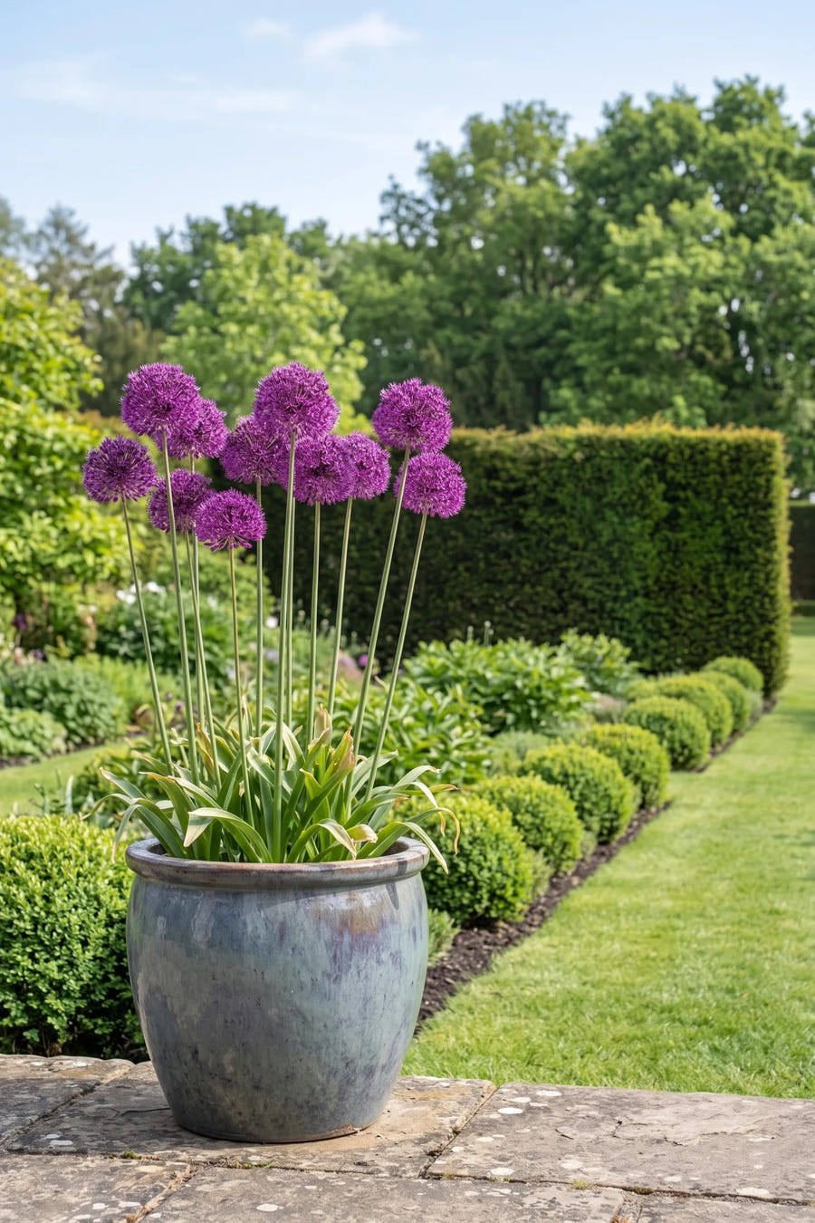 Allium Purple Sensation — in pot op terras
