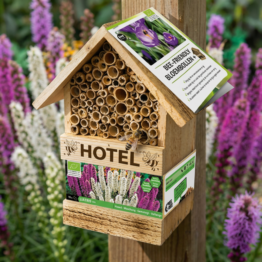 Bienenhotel mit Liatris-Zwiebeln