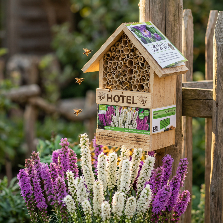 Bienenhotel mit Liatris-Zwiebeln