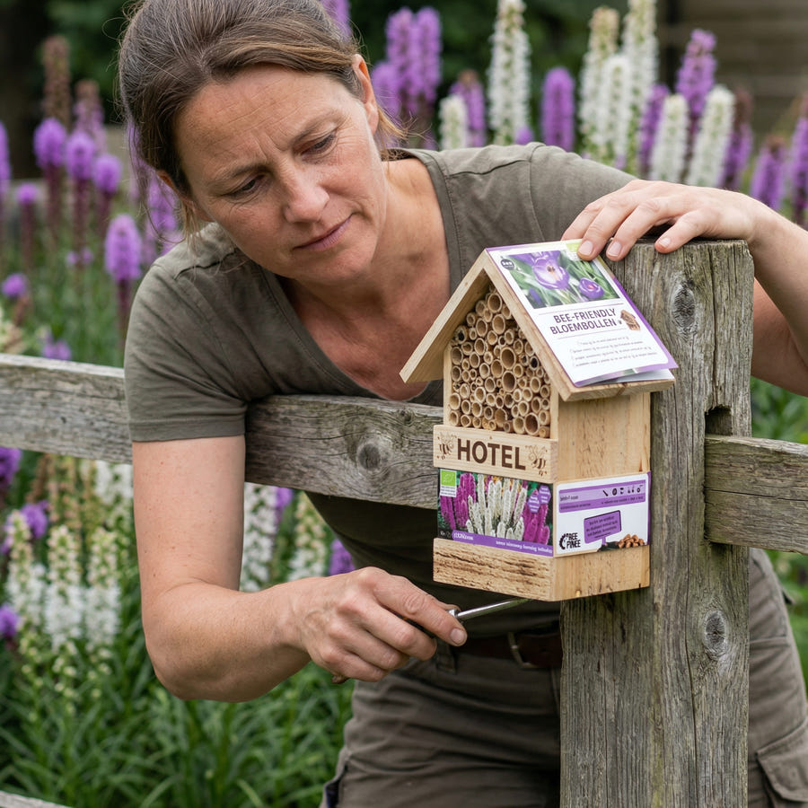 Bienenhotel mit Liatris-Zwiebeln
