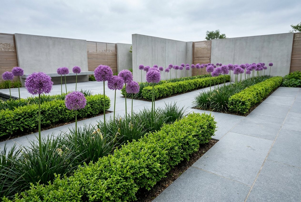 Strakke moderne tuin — Architectuur in Paars