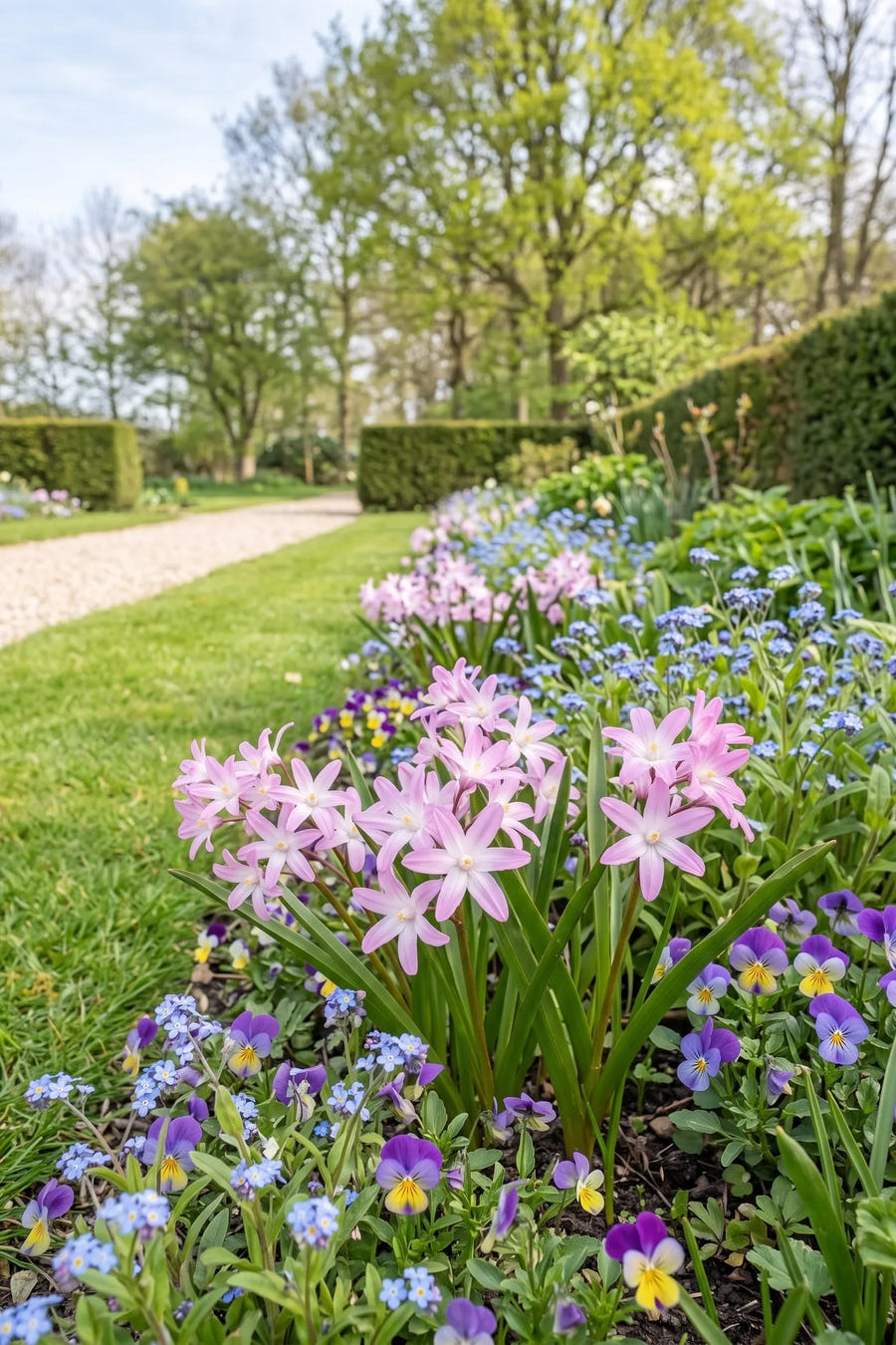 Chionodoxa Pink Giant — in de border, extra beeld