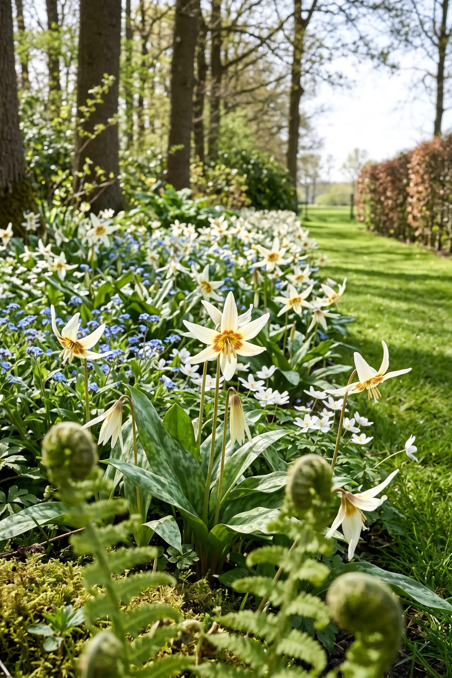 Erythronium White Beauty — groep in de tuinborder, extra beeld