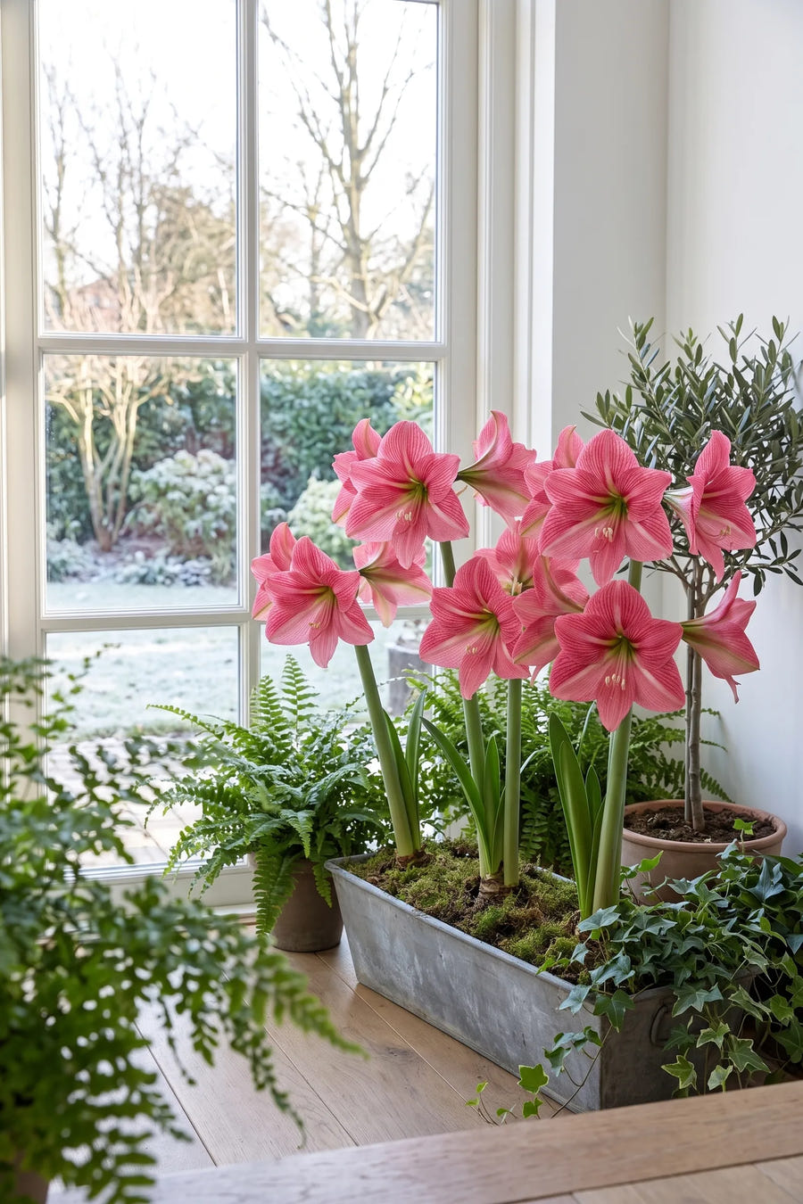 Hippeastrum Gervase — groep in de tuinborder, extra beeld
