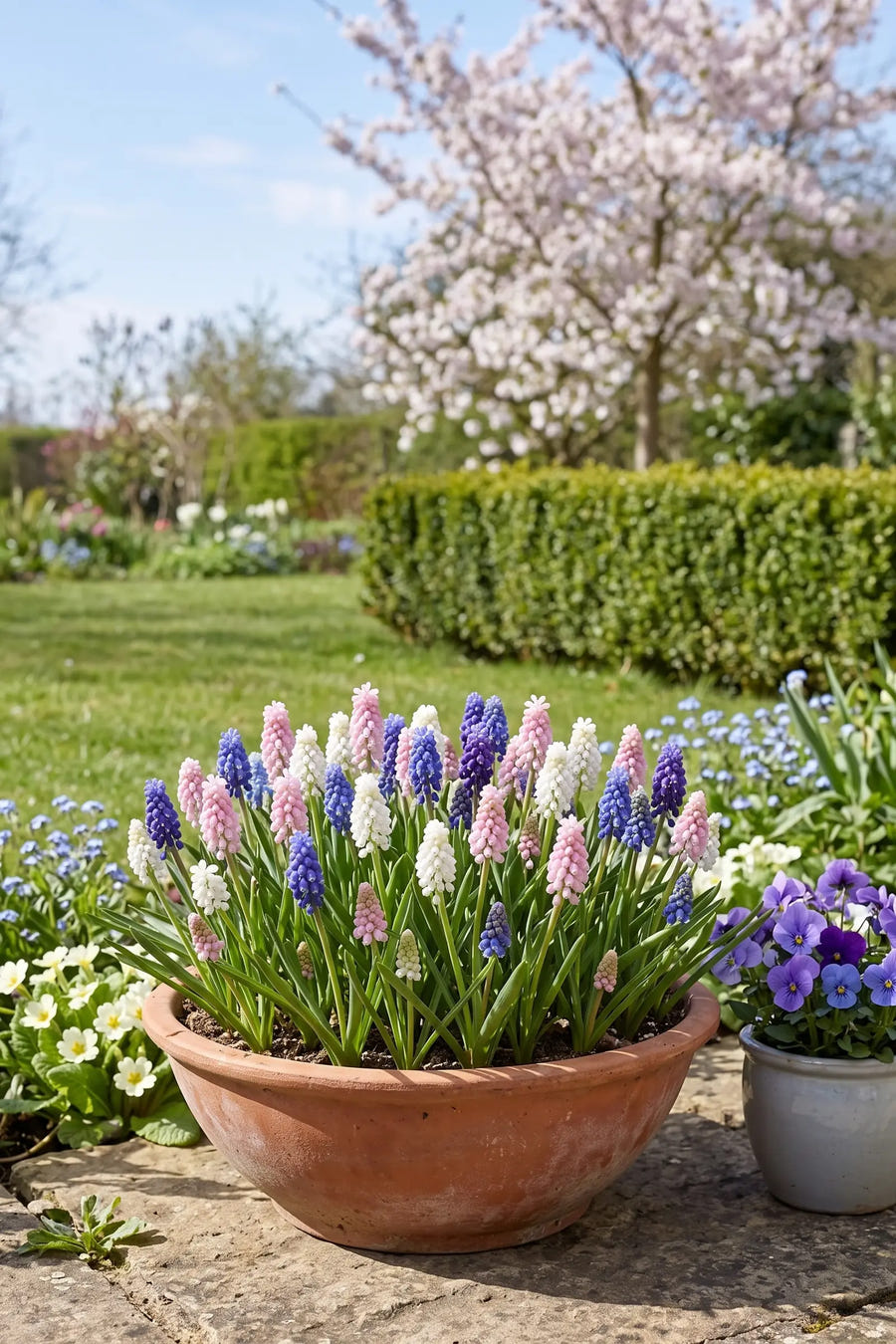 Muscari Mixed — in pot op terras