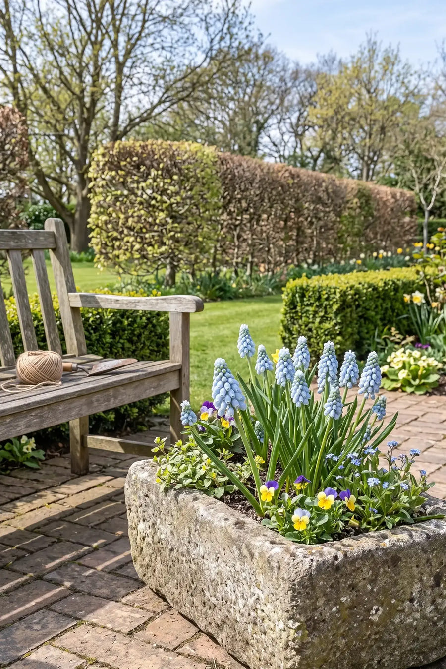 Muscari Valerie Finnis — in pot op terras